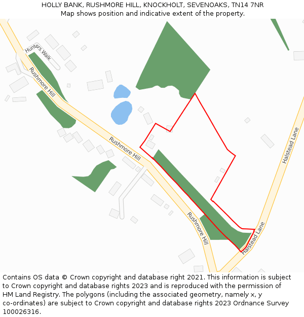 HOLLY BANK, RUSHMORE HILL, KNOCKHOLT, SEVENOAKS, TN14 7NR: Location map and indicative extent of plot