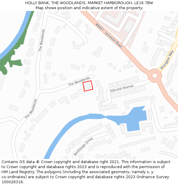 HOLLY BANK, THE WOODLANDS, MARKET HARBOROUGH, LE16 7BW: Location map and indicative extent of plot