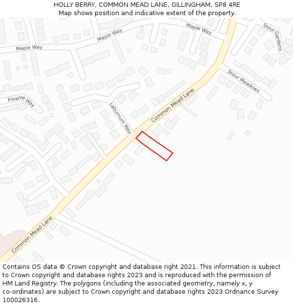 HOLLY BERRY, COMMON MEAD LANE, GILLINGHAM, SP8 4RE: Location map and indicative extent of plot