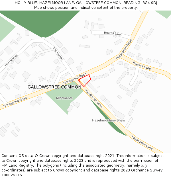 HOLLY BLUE, HAZELMOOR LANE, GALLOWSTREE COMMON, READING, RG4 9DJ: Location map and indicative extent of plot