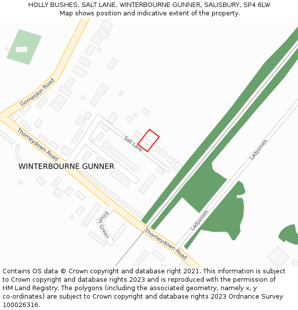 HOLLY BUSHES, SALT LANE, WINTERBOURNE GUNNER, SALISBURY, SP4 6LW: Location map and indicative extent of plot