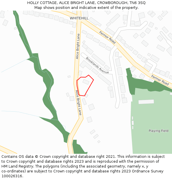 HOLLY COTTAGE, ALICE BRIGHT LANE, CROWBOROUGH, TN6 3SQ: Location map and indicative extent of plot