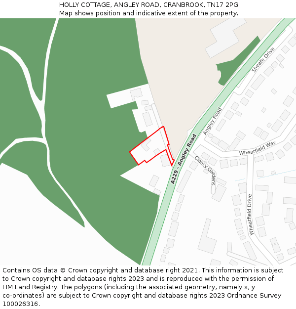 HOLLY COTTAGE, ANGLEY ROAD, CRANBROOK, TN17 2PG: Location map and indicative extent of plot