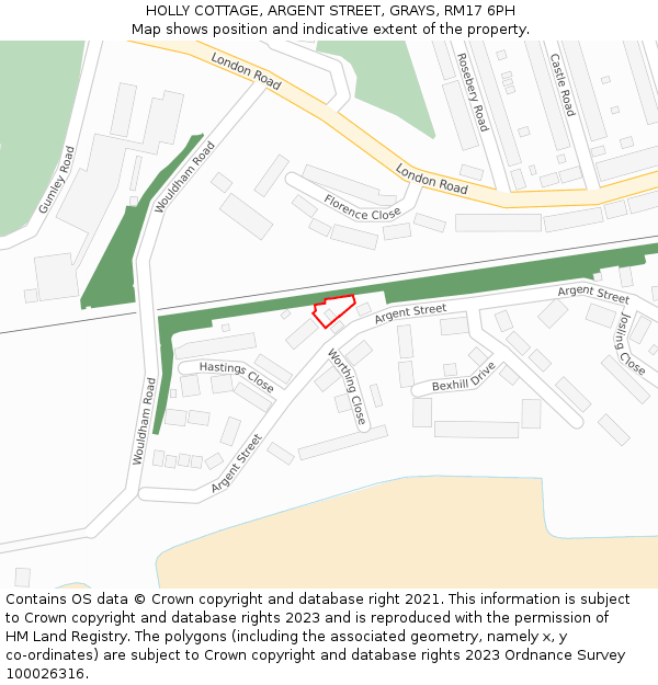 HOLLY COTTAGE, ARGENT STREET, GRAYS, RM17 6PH: Location map and indicative extent of plot