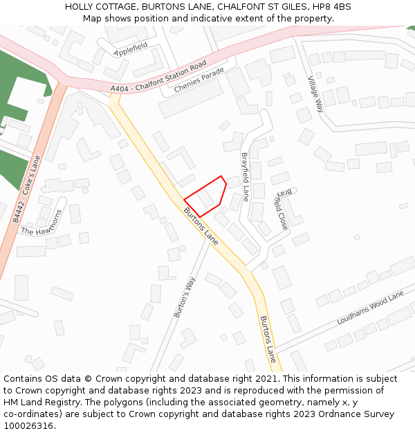 HOLLY COTTAGE, BURTONS LANE, CHALFONT ST GILES, HP8 4BS: Location map and indicative extent of plot