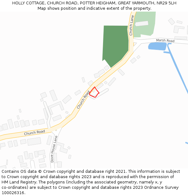 HOLLY COTTAGE, CHURCH ROAD, POTTER HEIGHAM, GREAT YARMOUTH, NR29 5LH: Location map and indicative extent of plot