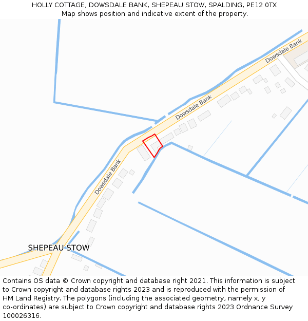 HOLLY COTTAGE, DOWSDALE BANK, SHEPEAU STOW, SPALDING, PE12 0TX: Location map and indicative extent of plot