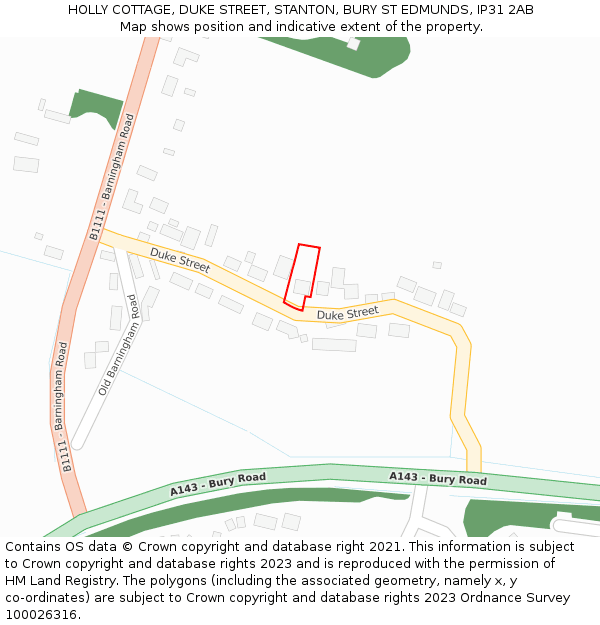 HOLLY COTTAGE, DUKE STREET, STANTON, BURY ST EDMUNDS, IP31 2AB: Location map and indicative extent of plot