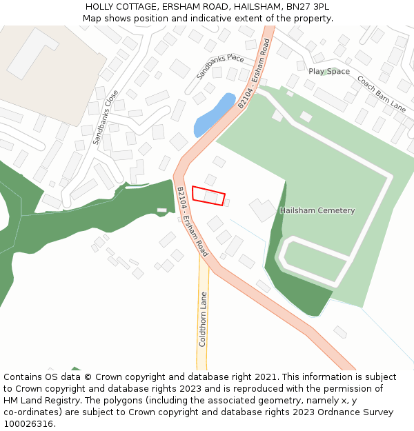 HOLLY COTTAGE, ERSHAM ROAD, HAILSHAM, BN27 3PL: Location map and indicative extent of plot