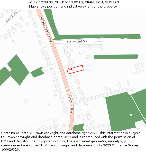 HOLLY COTTAGE, GUILDFORD ROAD, CRANLEIGH, GU6 8PG: Location map and indicative extent of plot