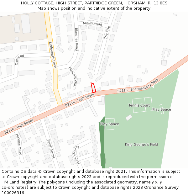 HOLLY COTTAGE, HIGH STREET, PARTRIDGE GREEN, HORSHAM, RH13 8ES: Location map and indicative extent of plot