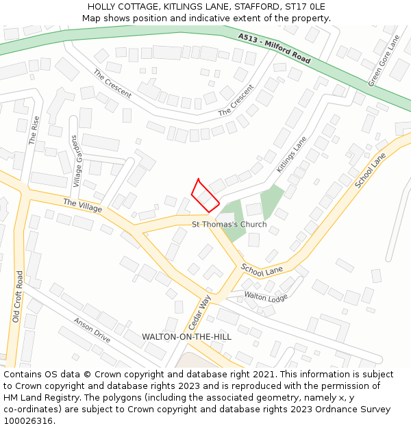 HOLLY COTTAGE, KITLINGS LANE, STAFFORD, ST17 0LE: Location map and indicative extent of plot