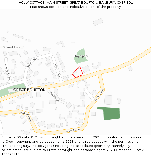 HOLLY COTTAGE, MAIN STREET, GREAT BOURTON, BANBURY, OX17 1QL: Location map and indicative extent of plot