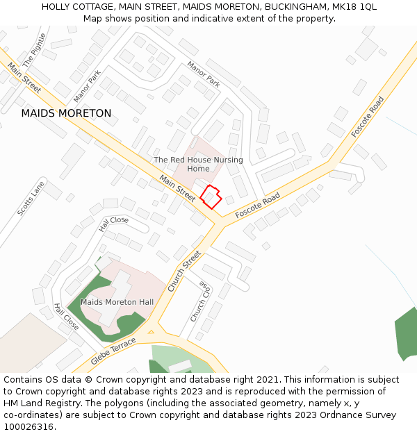 HOLLY COTTAGE, MAIN STREET, MAIDS MORETON, BUCKINGHAM, MK18 1QL: Location map and indicative extent of plot