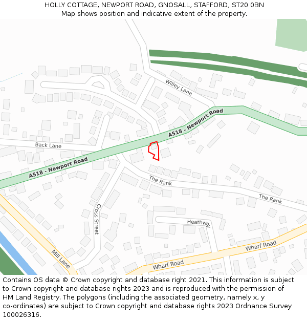 HOLLY COTTAGE, NEWPORT ROAD, GNOSALL, STAFFORD, ST20 0BN: Location map and indicative extent of plot