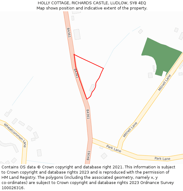 HOLLY COTTAGE, RICHARDS CASTLE, LUDLOW, SY8 4EQ: Location map and indicative extent of plot