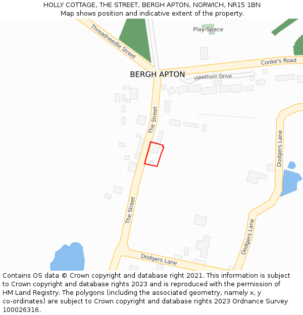 HOLLY COTTAGE, THE STREET, BERGH APTON, NORWICH, NR15 1BN: Location map and indicative extent of plot