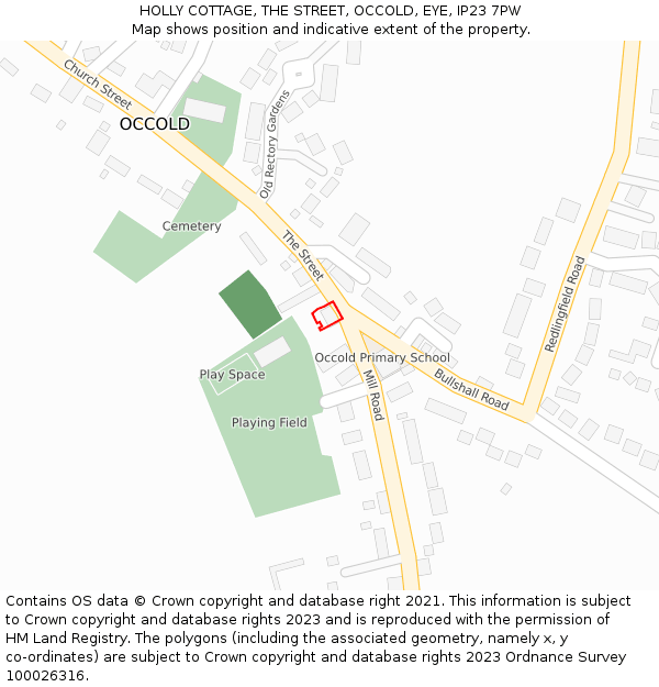 HOLLY COTTAGE, THE STREET, OCCOLD, EYE, IP23 7PW: Location map and indicative extent of plot
