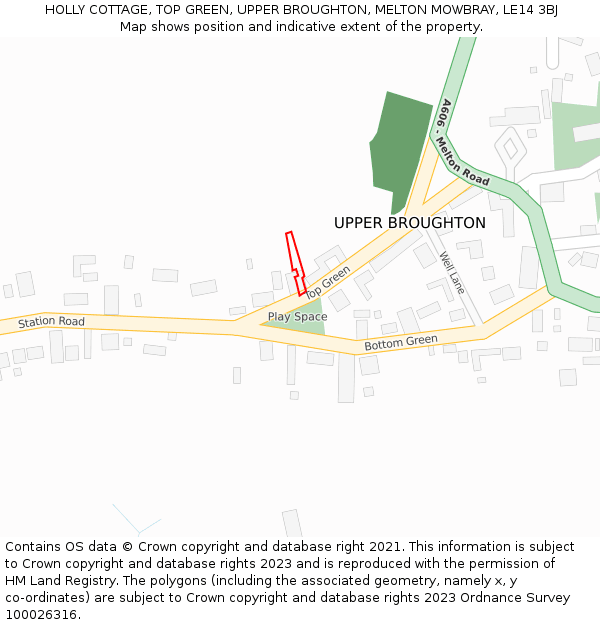 HOLLY COTTAGE, TOP GREEN, UPPER BROUGHTON, MELTON MOWBRAY, LE14 3BJ: Location map and indicative extent of plot