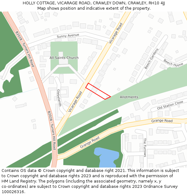 HOLLY COTTAGE, VICARAGE ROAD, CRAWLEY DOWN, CRAWLEY, RH10 4JJ: Location map and indicative extent of plot