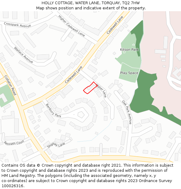 HOLLY COTTAGE, WATER LANE, TORQUAY, TQ2 7HW: Location map and indicative extent of plot