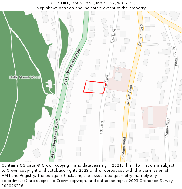 HOLLY HILL, BACK LANE, MALVERN, WR14 2HJ: Location map and indicative extent of plot