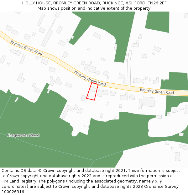 HOLLY HOUSE, BROMLEY GREEN ROAD, RUCKINGE, ASHFORD, TN26 2EF: Location map and indicative extent of plot