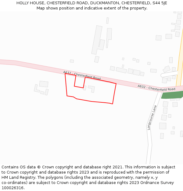 HOLLY HOUSE, CHESTERFIELD ROAD, DUCKMANTON, CHESTERFIELD, S44 5JE: Location map and indicative extent of plot