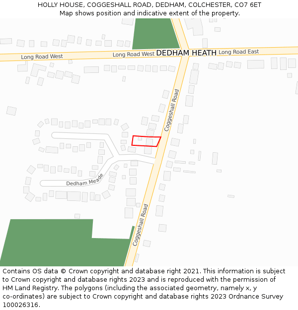 HOLLY HOUSE, COGGESHALL ROAD, DEDHAM, COLCHESTER, CO7 6ET: Location map and indicative extent of plot