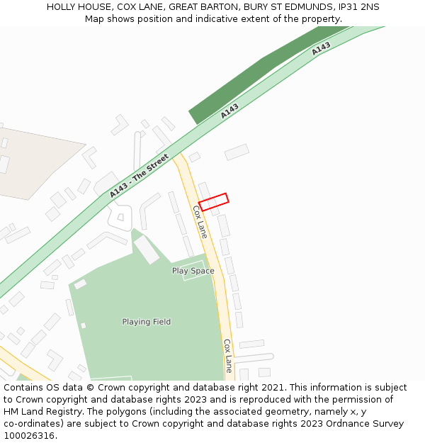 HOLLY HOUSE, COX LANE, GREAT BARTON, BURY ST EDMUNDS, IP31 2NS: Location map and indicative extent of plot