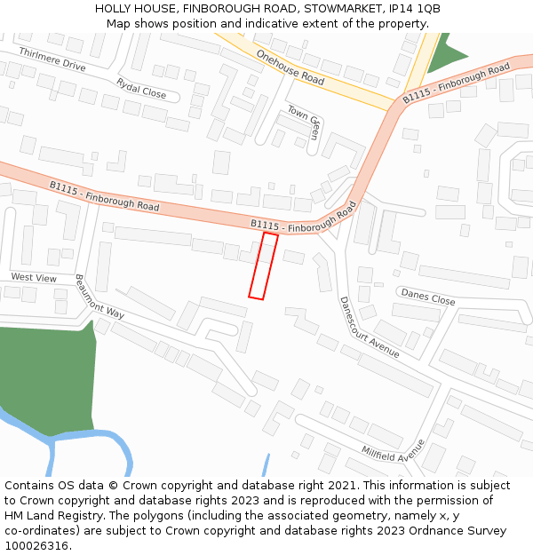 HOLLY HOUSE, FINBOROUGH ROAD, STOWMARKET, IP14 1QB: Location map and indicative extent of plot