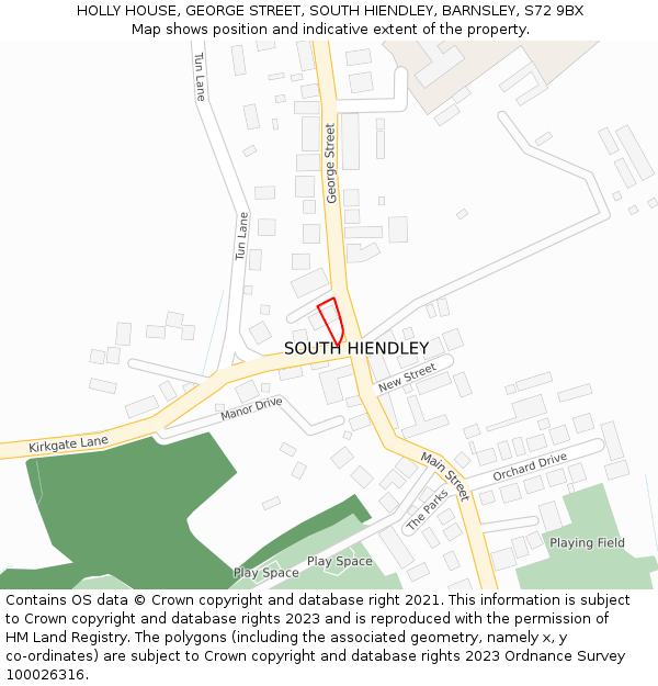 HOLLY HOUSE, GEORGE STREET, SOUTH HIENDLEY, BARNSLEY, S72 9BX: Location map and indicative extent of plot