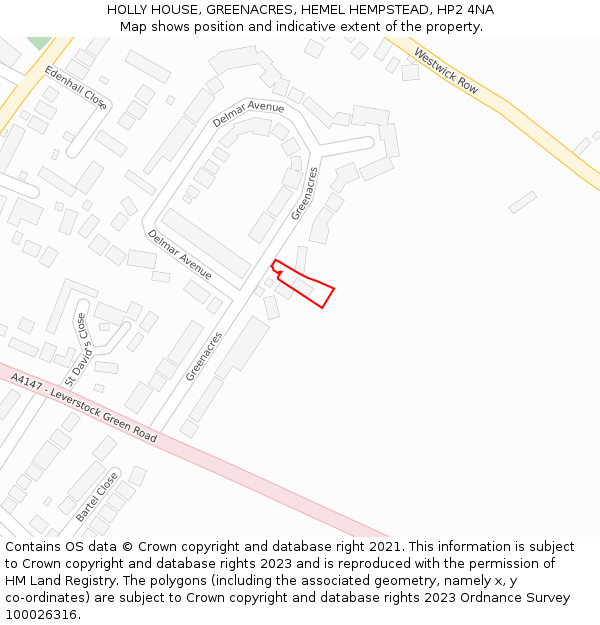 HOLLY HOUSE, GREENACRES, HEMEL HEMPSTEAD, HP2 4NA: Location map and indicative extent of plot