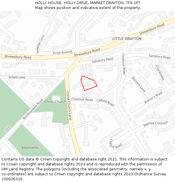 HOLLY HOUSE, HOLLY DRIVE, MARKET DRAYTON, TF9 1PT: Location map and indicative extent of plot