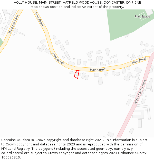 HOLLY HOUSE, MAIN STREET, HATFIELD WOODHOUSE, DONCASTER, DN7 6NE: Location map and indicative extent of plot