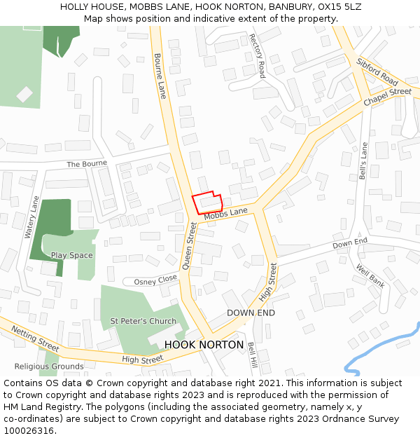 HOLLY HOUSE, MOBBS LANE, HOOK NORTON, BANBURY, OX15 5LZ: Location map and indicative extent of plot