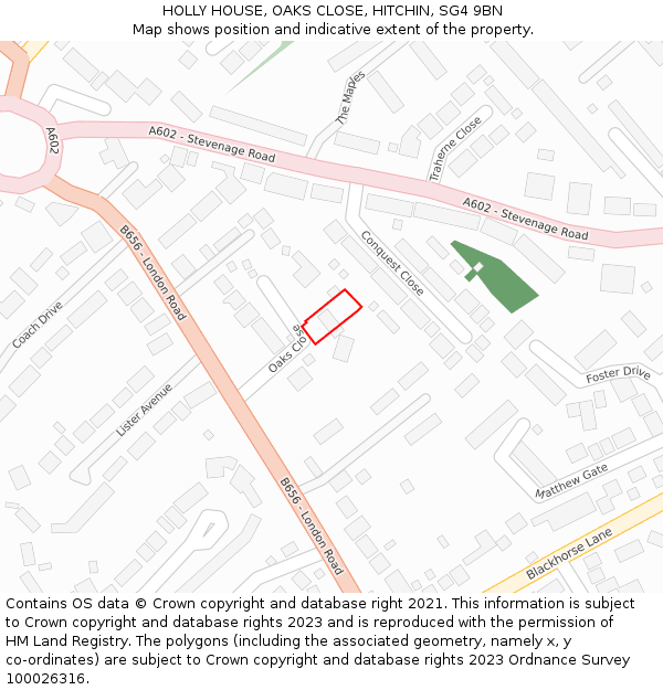 HOLLY HOUSE, OAKS CLOSE, HITCHIN, SG4 9BN: Location map and indicative extent of plot