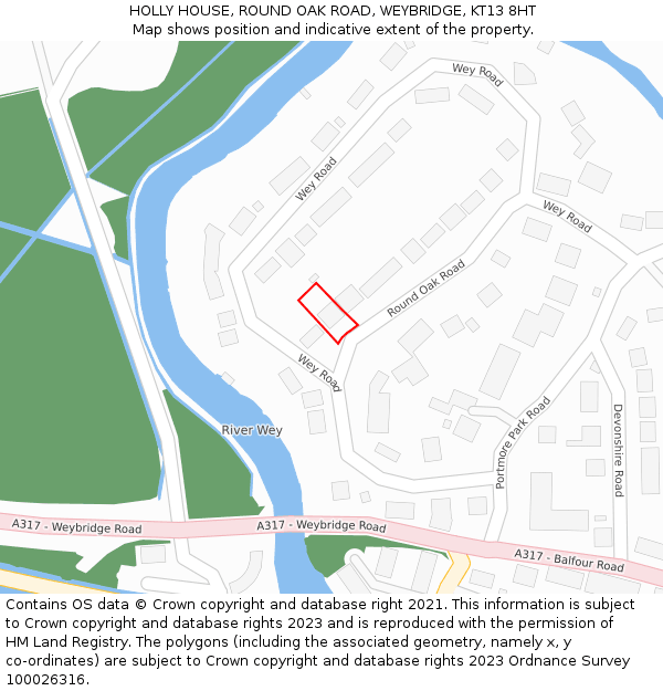 HOLLY HOUSE, ROUND OAK ROAD, WEYBRIDGE, KT13 8HT: Location map and indicative extent of plot