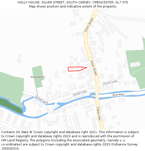 HOLLY HOUSE, SILVER STREET, SOUTH CERNEY, CIRENCESTER, GL7 5TS: Location map and indicative extent of plot