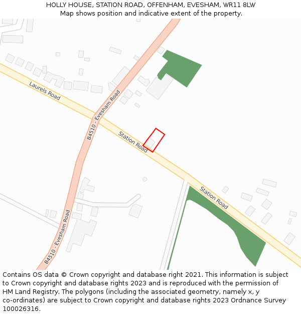 HOLLY HOUSE, STATION ROAD, OFFENHAM, EVESHAM, WR11 8LW: Location map and indicative extent of plot