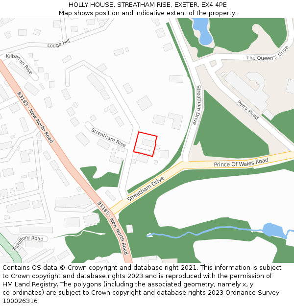 HOLLY HOUSE, STREATHAM RISE, EXETER, EX4 4PE: Location map and indicative extent of plot