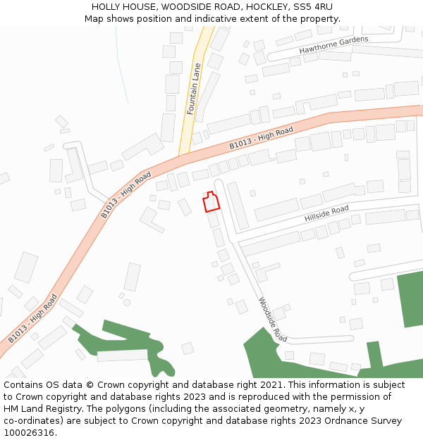 HOLLY HOUSE, WOODSIDE ROAD, HOCKLEY, SS5 4RU: Location map and indicative extent of plot