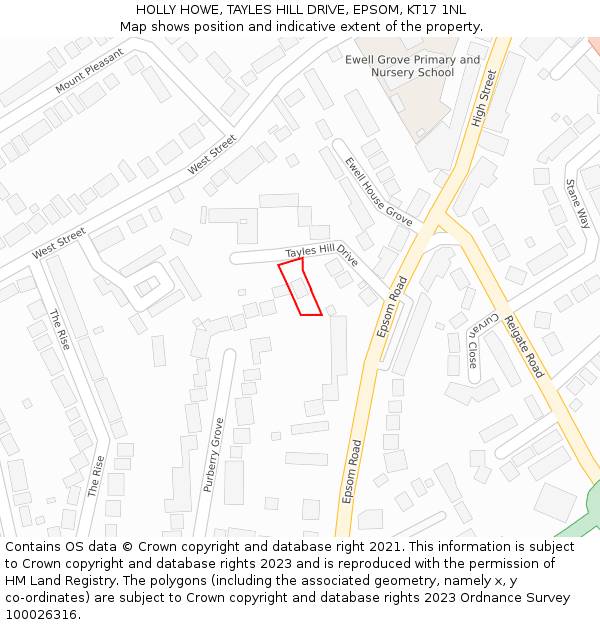 HOLLY HOWE, TAYLES HILL DRIVE, EPSOM, KT17 1NL: Location map and indicative extent of plot