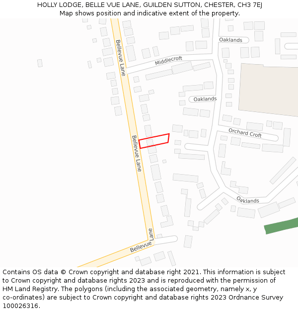 HOLLY LODGE, BELLE VUE LANE, GUILDEN SUTTON, CHESTER, CH3 7EJ: Location map and indicative extent of plot