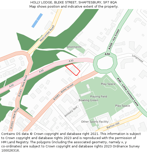 HOLLY LODGE, BLEKE STREET, SHAFTESBURY, SP7 8QA: Location map and indicative extent of plot