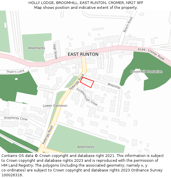 HOLLY LODGE, BROOMHILL, EAST RUNTON, CROMER, NR27 9PF: Location map and indicative extent of plot