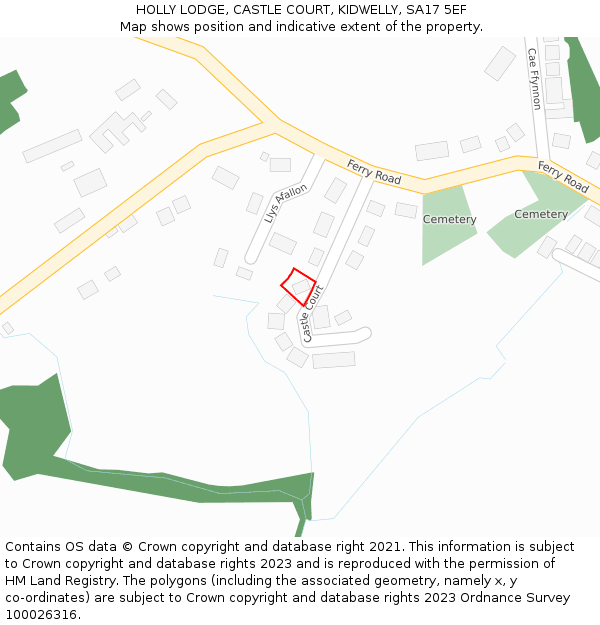 HOLLY LODGE, CASTLE COURT, KIDWELLY, SA17 5EF: Location map and indicative extent of plot