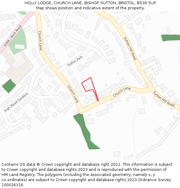 HOLLY LODGE, CHURCH LANE, BISHOP SUTTON, BRISTOL, BS39 5UP: Location map and indicative extent of plot