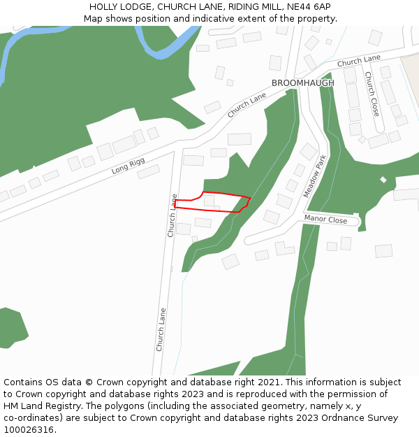 HOLLY LODGE, CHURCH LANE, RIDING MILL, NE44 6AP: Location map and indicative extent of plot