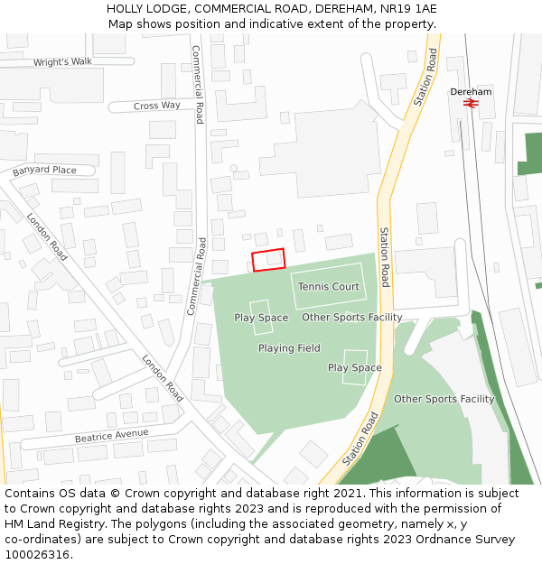 HOLLY LODGE, COMMERCIAL ROAD, DEREHAM, NR19 1AE: Location map and indicative extent of plot